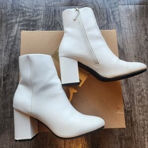 White Block-heel Ankle Booties